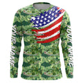 Green Largemouth Bass camo fishing American flag Custom performance long sleeve Bass fishing NQS7387