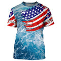 Blue ocean sea wave camo fishing American flag Custom patriot long sleeve fishing tournament NQS7389