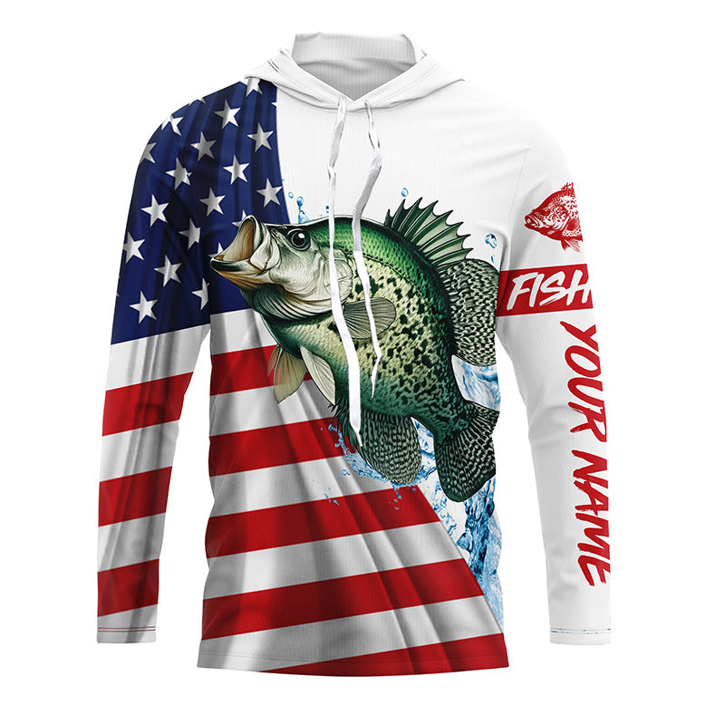 American flag patriotic crappie fishing Custom Name UV Protection long sleeve Fishing NQS5368