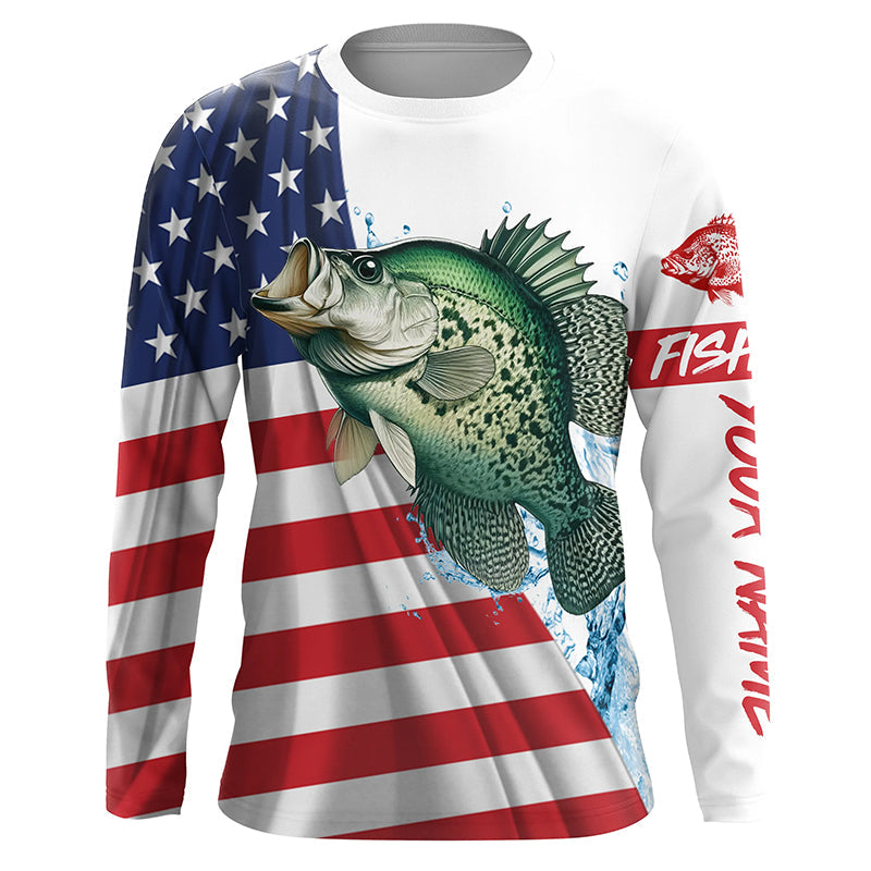 American flag patriotic crappie fishing Custom Name UV Protection long sleeve Fishing NQS5368