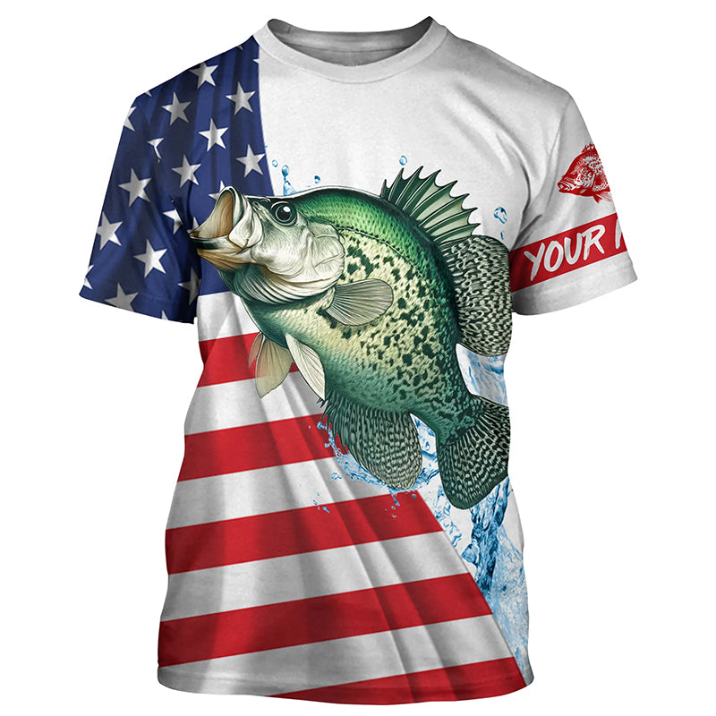 American flag patriotic crappie fishing Custom Name UV Protection long sleeve Fishing NQS5368
