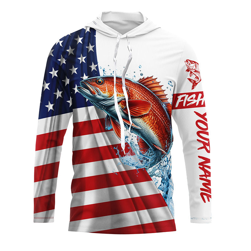 American flag patriotic Redfish fishing Custom Name UV Protection long sleeve Fishing NQS5369