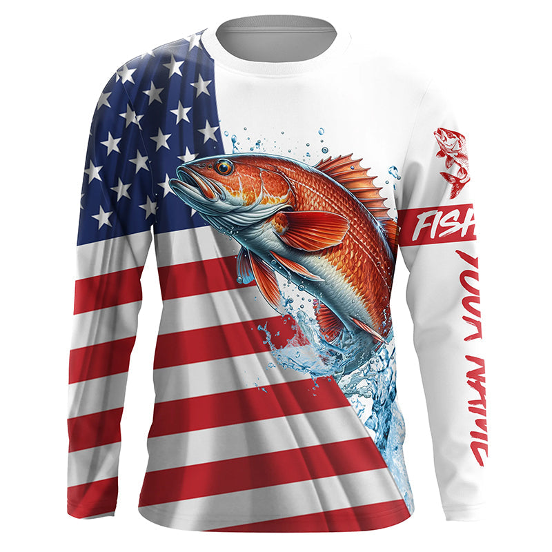 American flag patriotic Redfish fishing Custom Name UV Protection long sleeve Fishing NQS5369