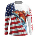 American flag patriotic Redfish fishing Custom Name UV Protection long sleeve Fishing NQS5369