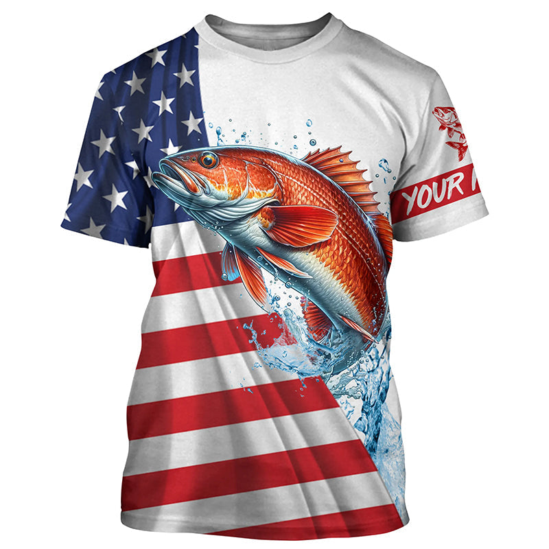 American flag patriotic Redfish fishing Custom Name UV Protection long sleeve Fishing NQS5369