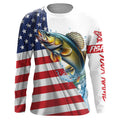 American flag patriotic Walleye fishing Custom Name UV Protection long sleeve Fishing NQS5370