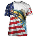 American flag patriotic Walleye fishing Custom Name UV Protection long sleeve Fishing NQS5370