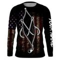 US Fishing 3D Fish Hook zipper American Flag patriotic UV protection customize name long sleeves UPF 30+ fishing apparel NQS2157