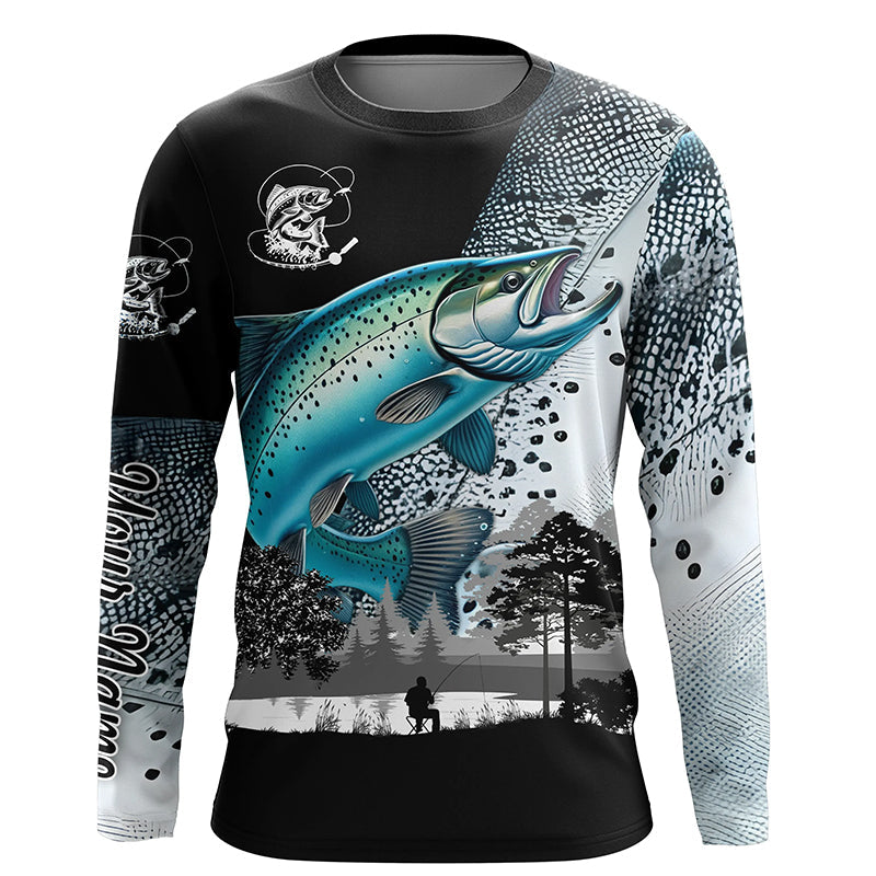 Chinook Salmon (King salmon) fishing scales Custom name performance anti UV long sleeve fishing NQS3856
