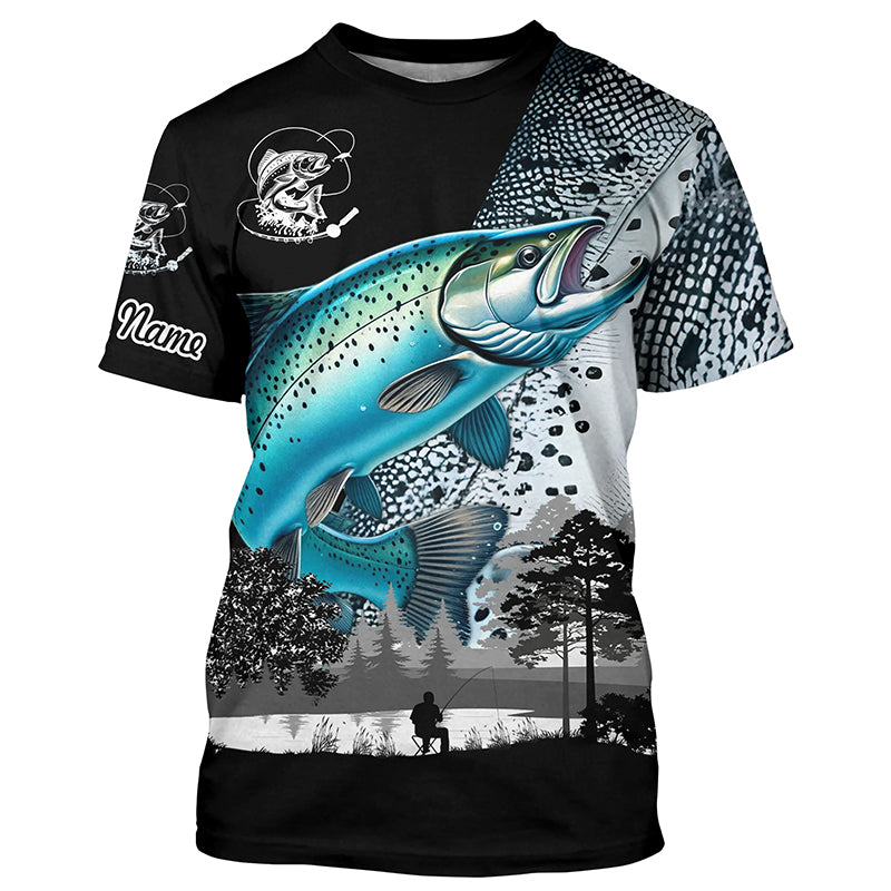 Chinook Salmon (King salmon) fishing scales Custom name performance anti UV long sleeve fishing NQS3856