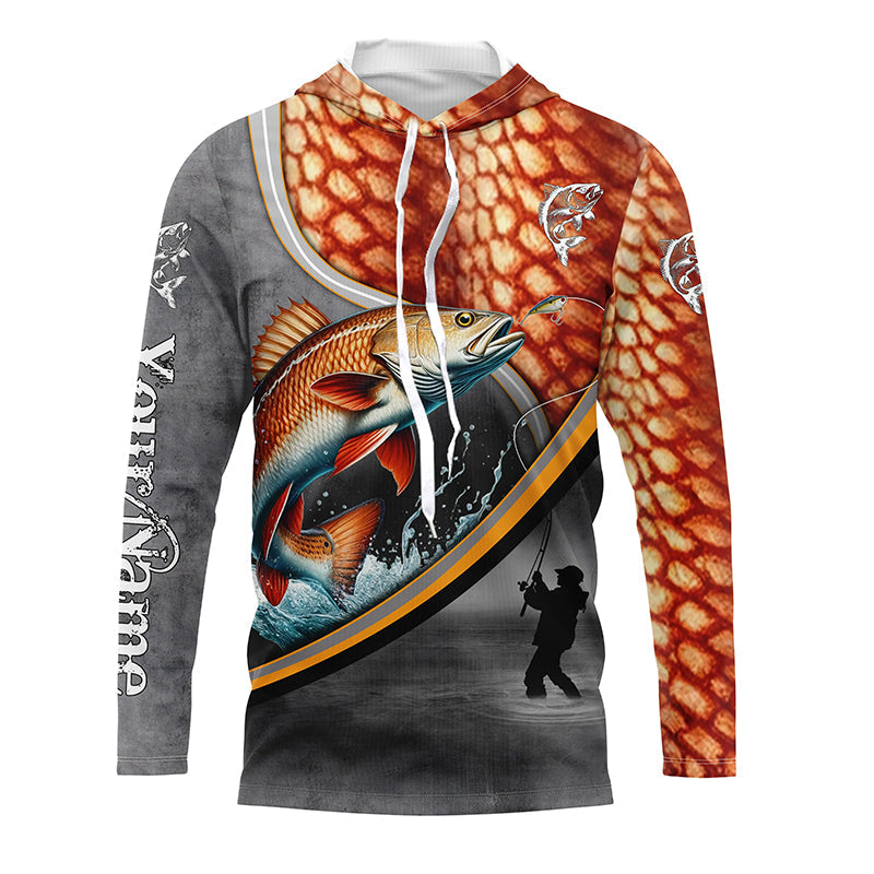 Redfish red drum fishing scales personalized saltwater fishing, sun protection fishing apparel NQS3289