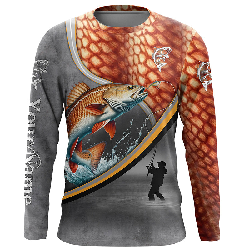 Redfish red drum fishing scales personalized saltwater fishing, sun protection fishing apparel NQS3289