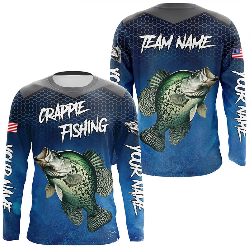 Blue camo Crappie fishing Custom performance long sleeve team Crappie fishing tournament NQS7717