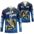 Blue camo Walleye fishing Custom performance long sleeve team Walleye fishing tournament NQS7718