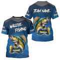 Blue camo Walleye fishing Custom performance long sleeve team Walleye fishing tournament NQS7718