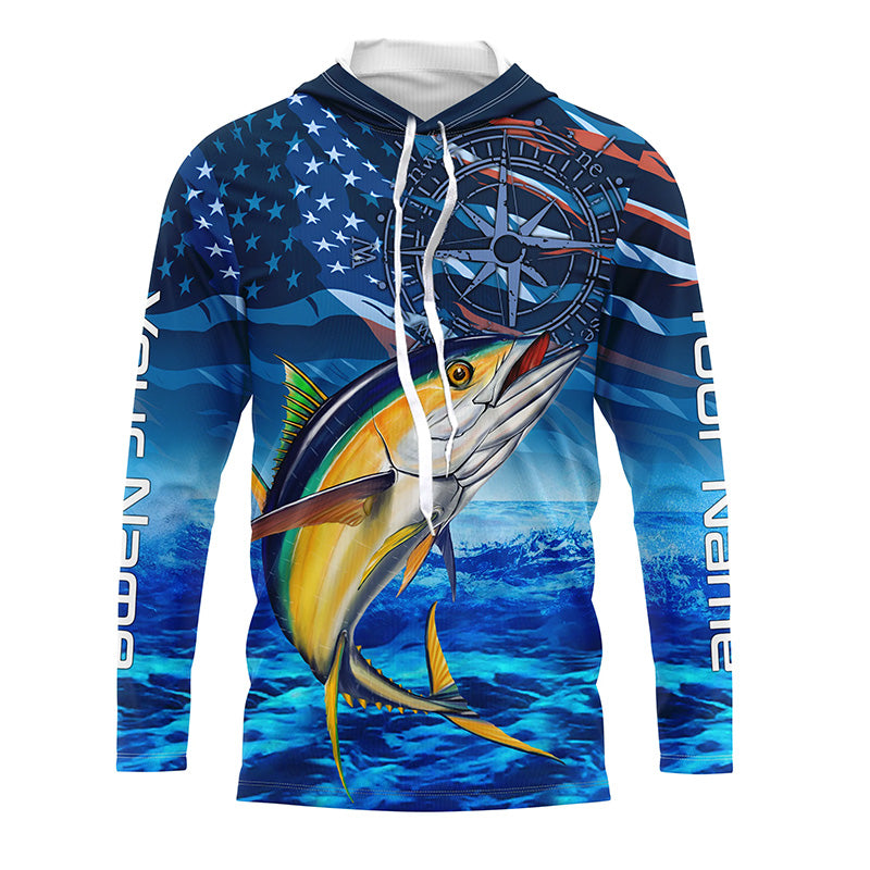 Personalized Tuna Saltwater Blue Camo American flag patriotic Long Sleeve Performance Fishing NQS5845