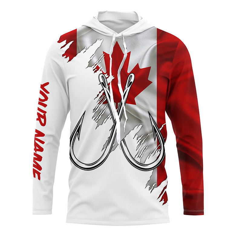Canadian flag Fishing Fish Hook UV protection custom long sleeves Patriotic fishing apparel NQS7973