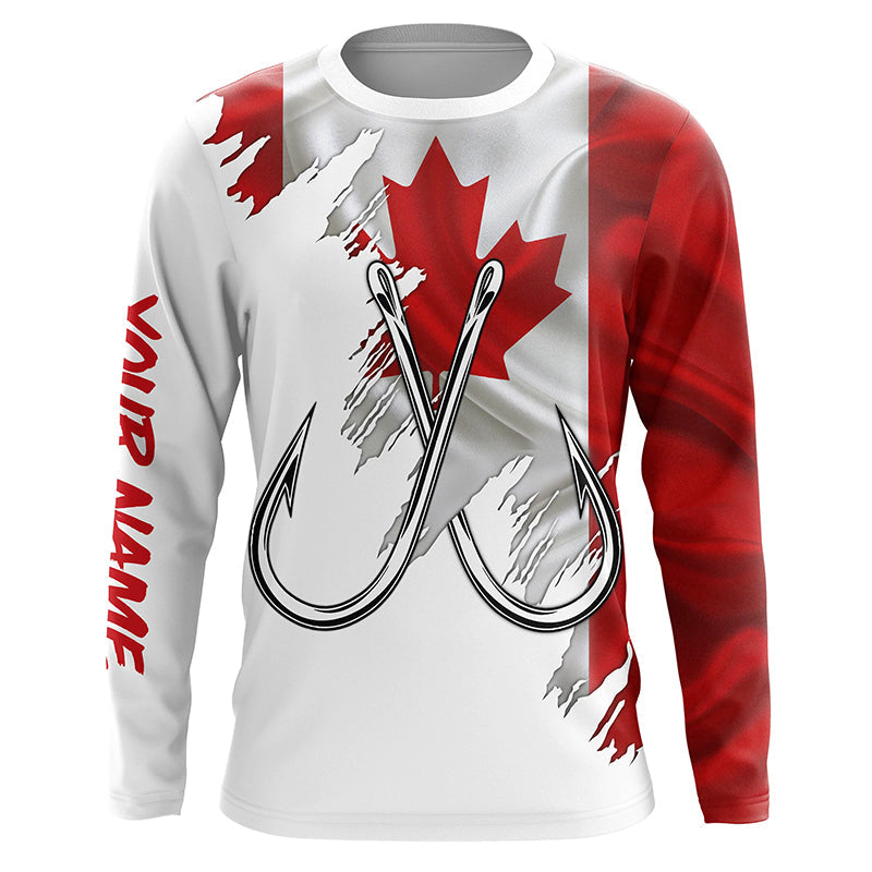 Canadian flag Fishing Fish Hook UV protection custom long sleeves Patriotic fishing apparel NQS7973