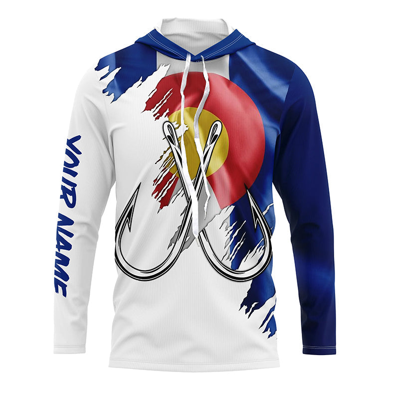 Colorado flag CO Fishing Fish Hook UV protection custom long sleeve Patriotic fishing apparel NQS7974