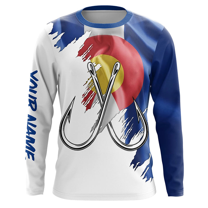 Colorado flag CO Fishing Fish Hook UV protection custom long sleeve Patriotic fishing apparel NQS7974