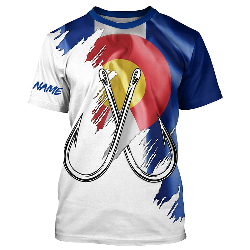 Colorado flag CO Fishing Fish Hook UV protection custom long sleeve Patriotic fishing apparel NQS7974