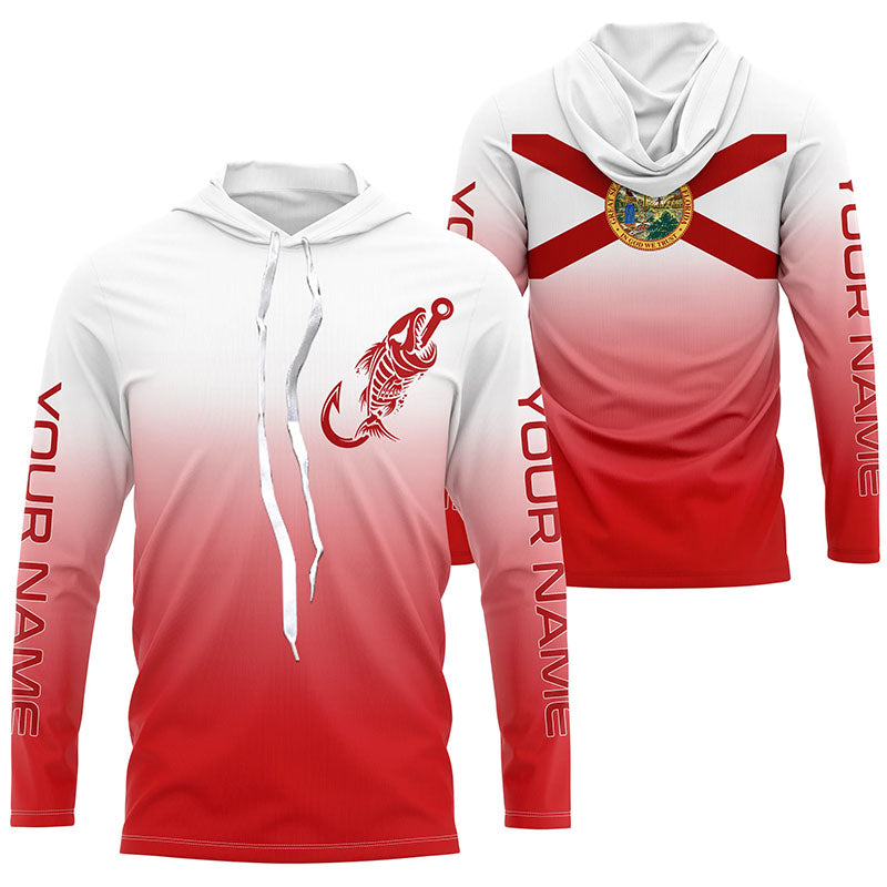 Red and white Florida flag fish hook skull fishing Custom long sleeve performance Fishing NQS6053