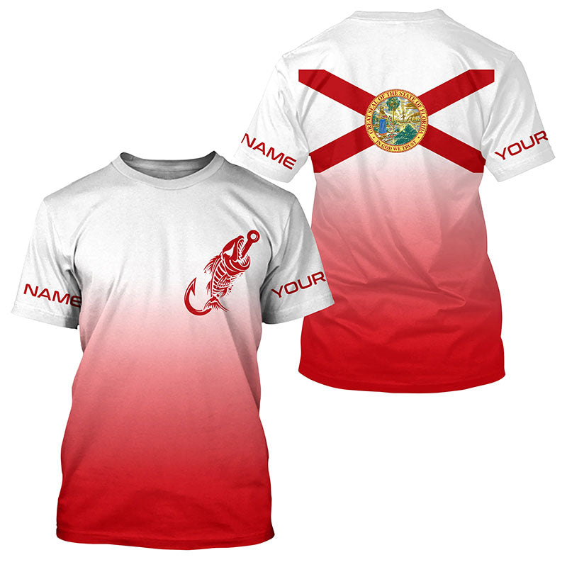 Red and white Florida flag fish hook skull fishing Custom long sleeve performance Fishing NQS6053
