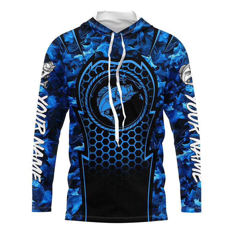 Bass Fishing blue camouflage sun protection Custom name long sleeves fishing, women, Kid NQS4253