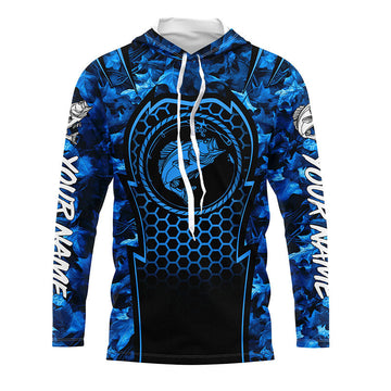 Bass Fishing blue camouflage sun protection Custom name long sleeves fishing, women, Kid NQS4253