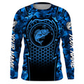 Bass Fishing blue camouflage sun protection Custom name long sleeves fishing, women, Kid NQS4253