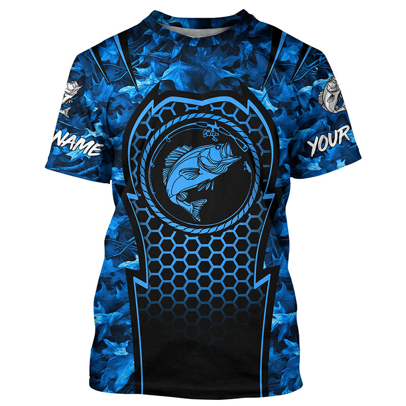 Bass Fishing blue camouflage sun protection Custom name long sleeves fishing, women, Kid NQS4253
