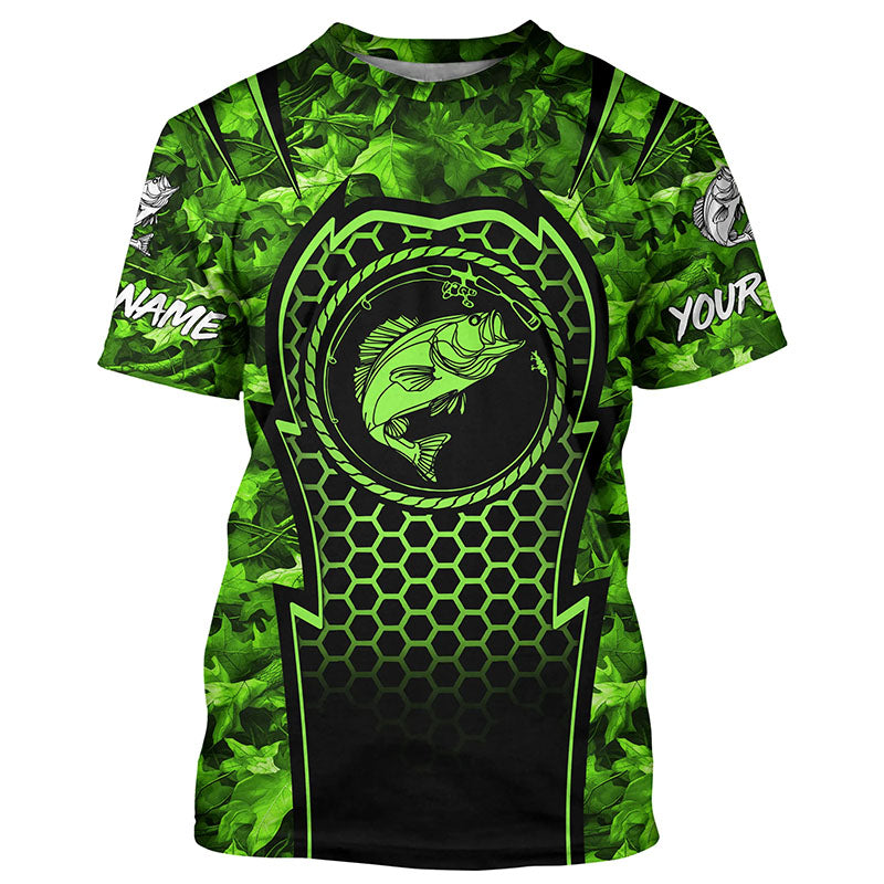 Bass Fishing green camouflage sun protection Custom name long sleeve fishing, women, Kid NQS4254