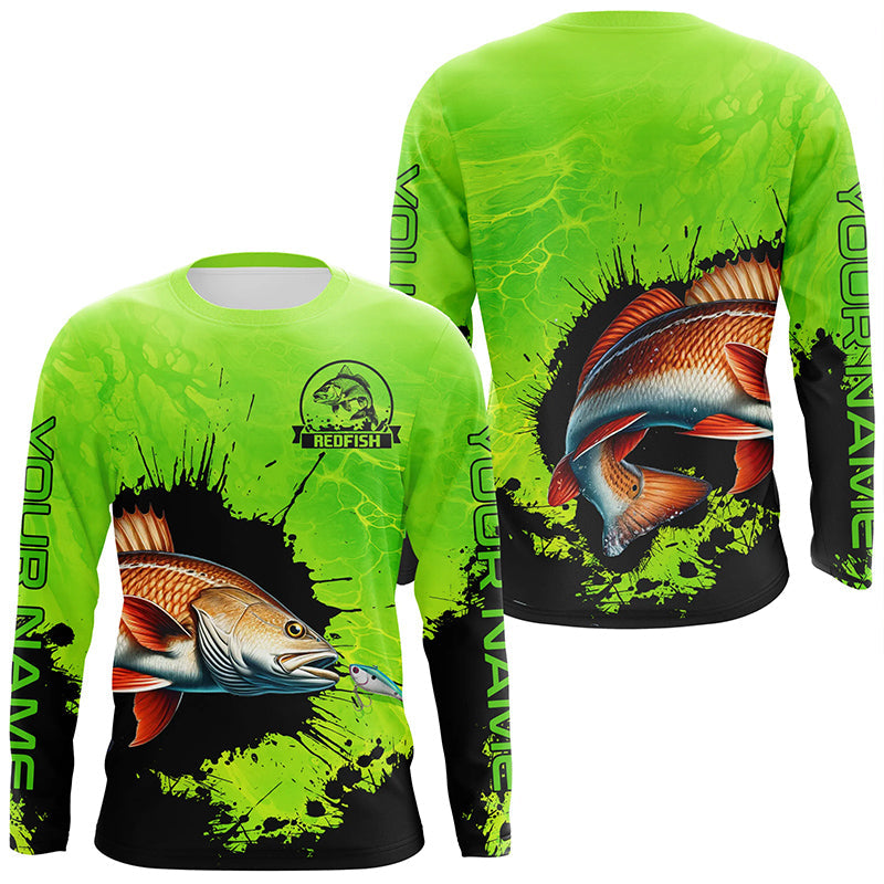 Personalized Redfish fishing Performance long sleeve Fishing, Red drum fishing | Green NQS6940