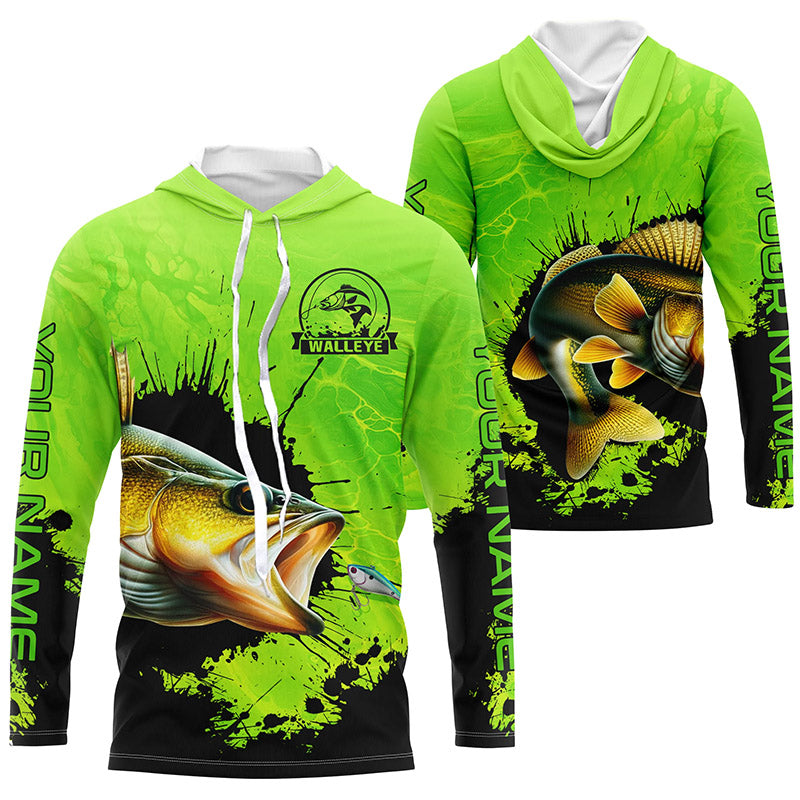 Personalized Walleye fishing Performance long sleeve Fishing, Walleye fishing | Green NQS6941