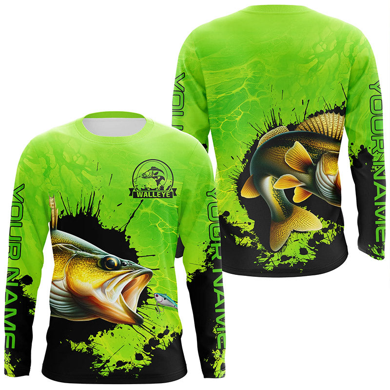 Personalized Walleye fishing Performance long sleeve Fishing, Walleye fishing | Green NQS6941