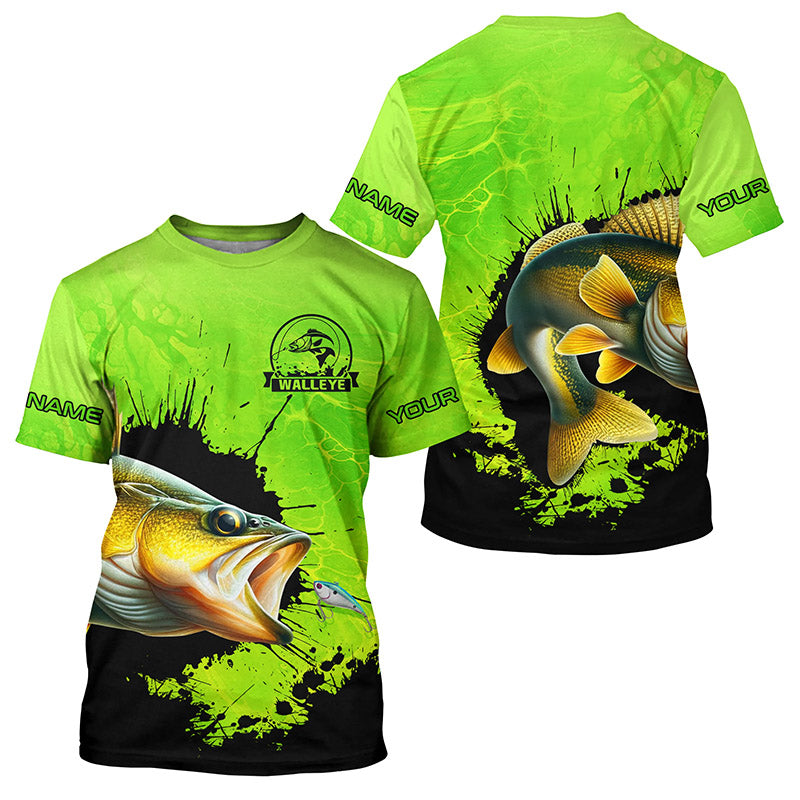 Personalized Walleye fishing Performance long sleeve Fishing, Walleye fishing | Green NQS6941