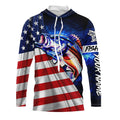 Bass Fishing 3D American Flag patriotic blue galaxy Custom UV protection long sleeve Fishing NQS5396