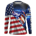 Bass Fishing 3D American Flag patriotic blue galaxy Custom UV protection long sleeve Fishing NQS5396