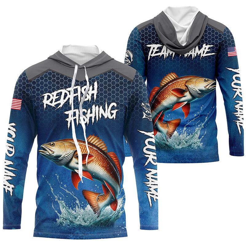 Blue camo Redfish fishing Custom performance long sleeve team Red Drum fishing tournament NQS7728