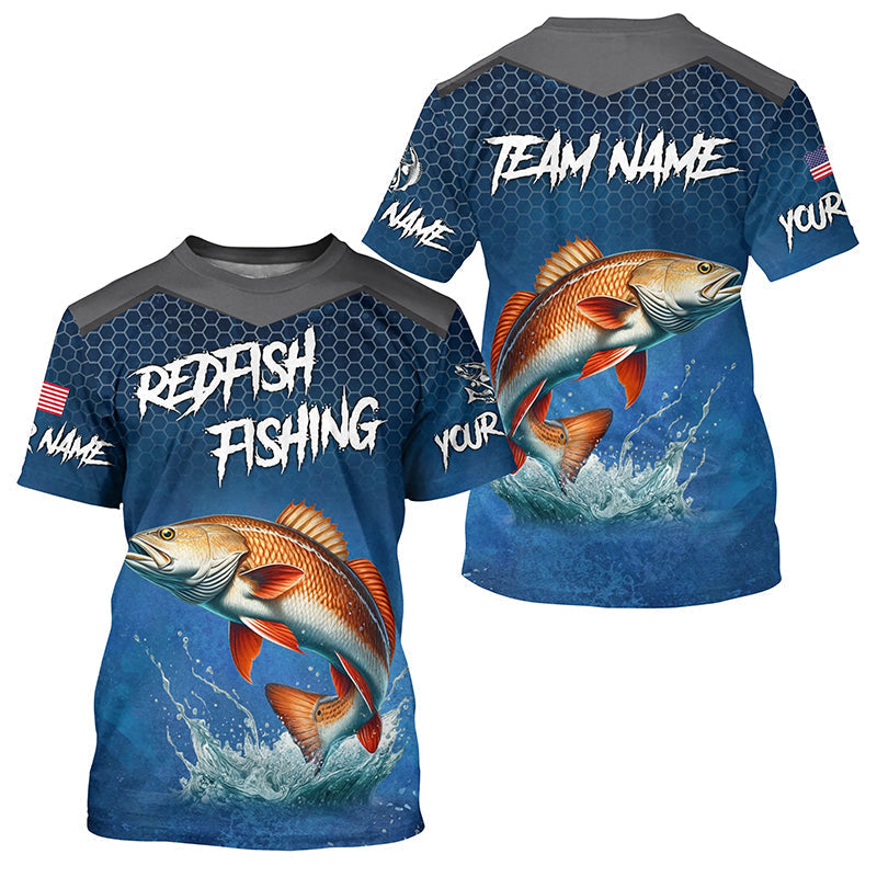 Blue camo Redfish fishing Custom performance long sleeve team Red Drum fishing tournament NQS7728