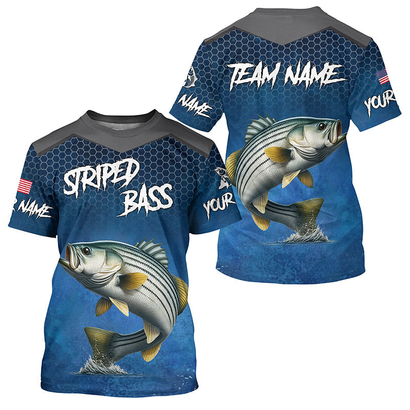Blue camo Striped Bass fishing Custom performance long sleeve team Striper fishing tournament NQS7729