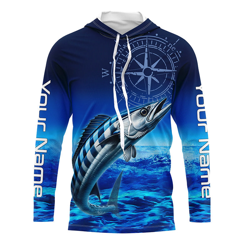 Personalized Wahoo Blue Long Sleeve Performance Fishing, compass tournament UV protection NQS5850