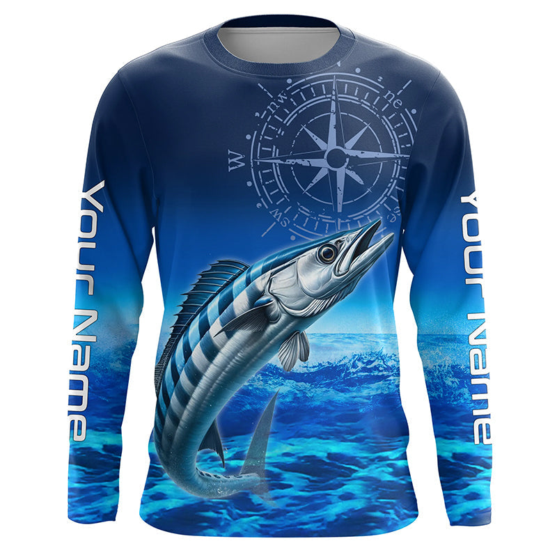 Personalized Wahoo Blue Long Sleeve Performance Fishing, compass tournament UV protection NQS5850