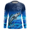 Personalized Wahoo Blue Long Sleeve Performance Fishing, compass tournament UV protection NQS5850