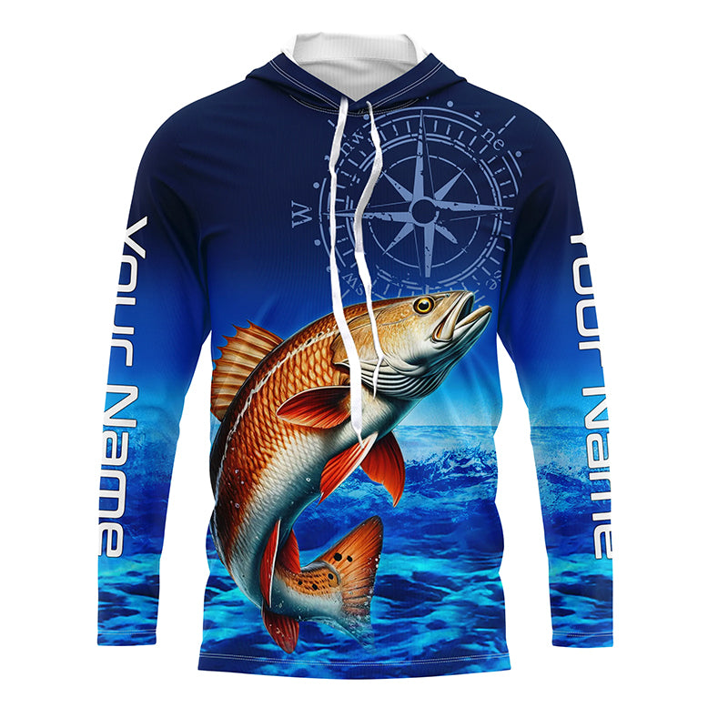 Personalized Redfish red drum Blue Long Sleeve Performance Fishing, compass tournament NQS5851