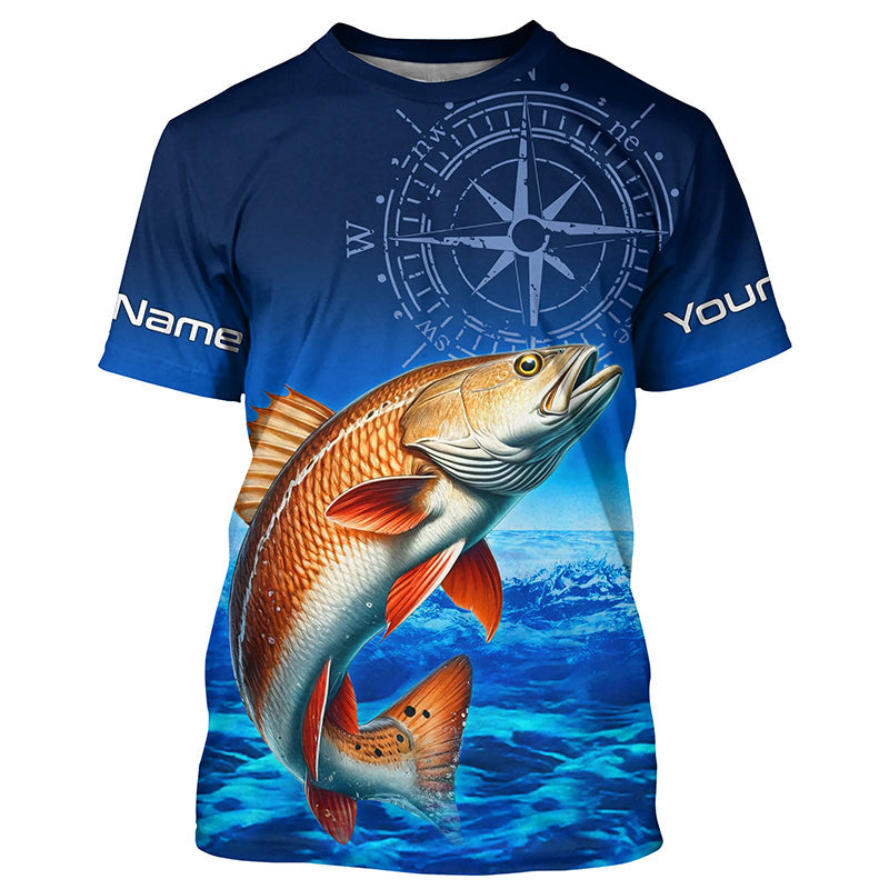 Personalized Redfish red drum Blue Long Sleeve Performance Fishing, compass tournament NQS5851