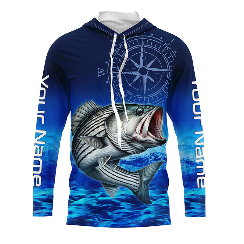 Personalized Striped bass Blue Long Sleeve Performance Fishing, compass striper tournament NQS5852