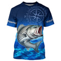 Personalized Striped bass Blue Long Sleeve Performance Fishing, compass striper tournament NQS5852