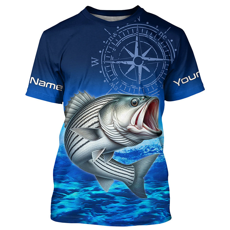 Personalized Striped bass Blue Long Sleeve Performance Fishing, compass striper tournament NQS5852