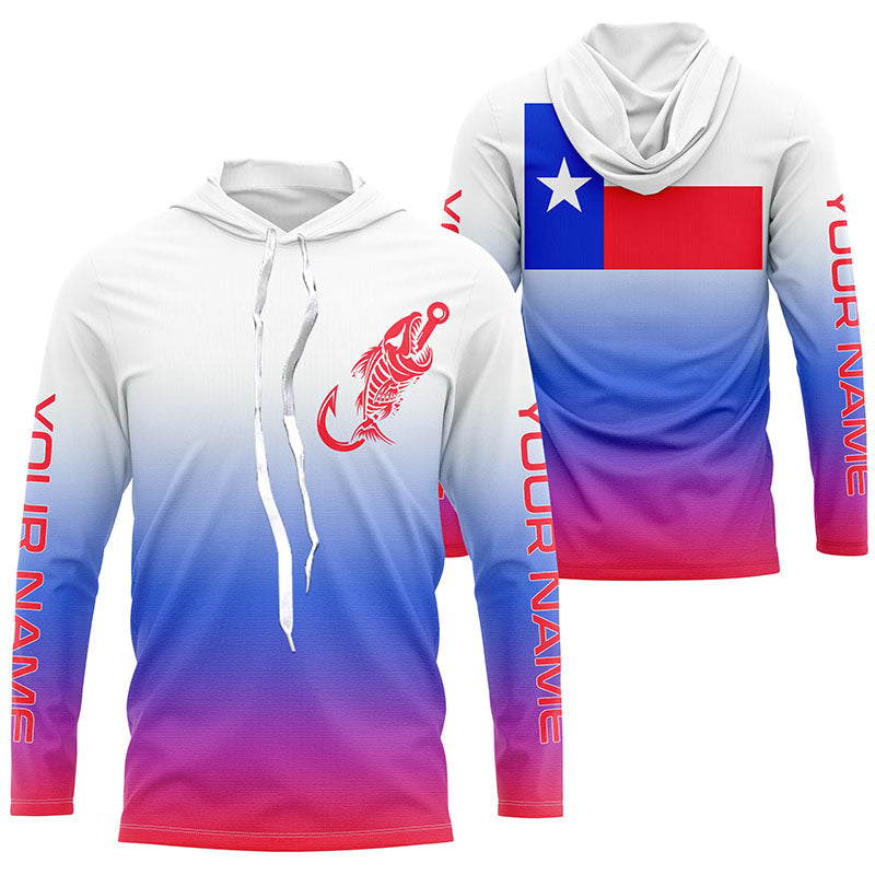 Red, white and blue Texas flag fish hook skull fishing Custom long sleeve performance Fishing NQS6060